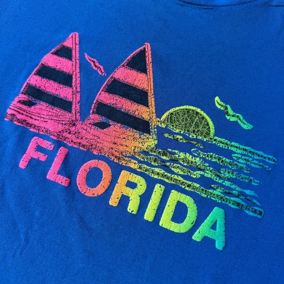 Vintage The 50’s Unisex Made In The USA Florida Blue Neon Single Stitch T-Shirt - Picture 2 of 7